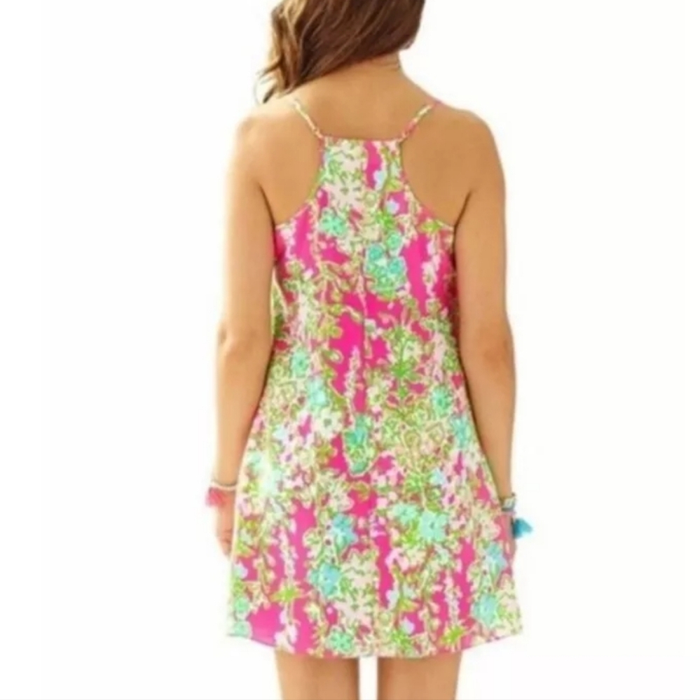 Lilly Pulitzer Dusk Silk Slip Dress Southern Chaloral Pink and Green Slip Dress - Picture 3 of 10